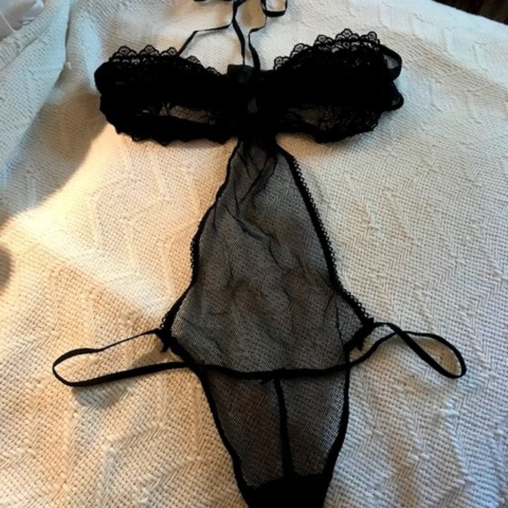 Victoria's Secret Black Lace One-Piece Bodysuit - Size Medium